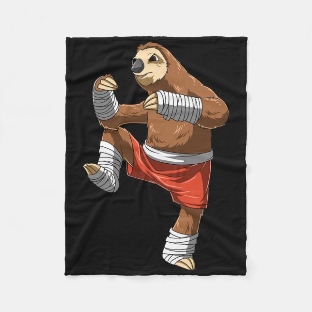 Funny Sloth Fighter - Muay Thai Kickboxing Gift  Fleece Blanket (Front)