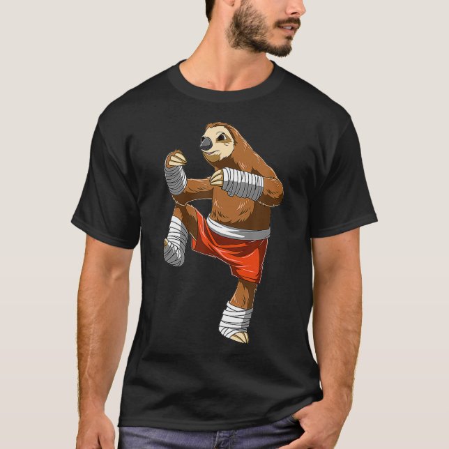 Funny Sloth Fighter  Muay Thai Kickboxing Gift T-Shirt (Front)