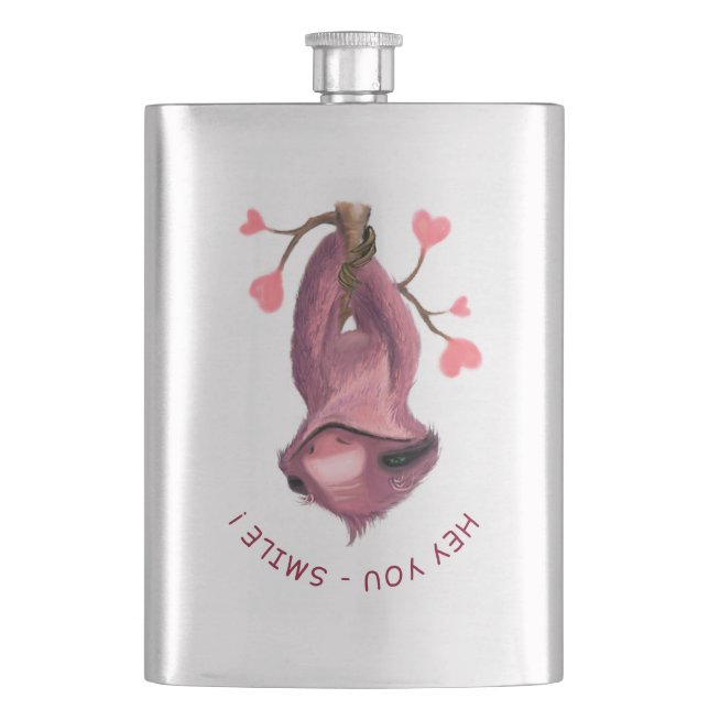 Funny Sloth Flask Smile - Custom Text (Front)