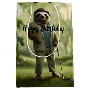 Funny Sloth Golf Player,  Medium Gift Bag