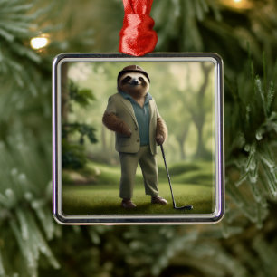 Funny Sloth Golf Player, Metal Tree Decoration