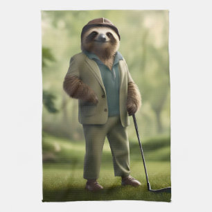 Funny Sloth Golf Player,  Tea Towel