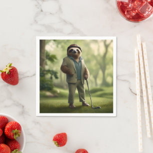 Funny Sloth Golf Player, Throw Cushion Napkin