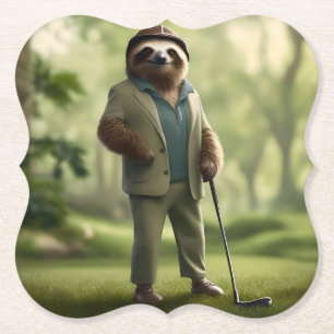 Funny Sloth Golf Player, Throw Cushion Paper Coaster