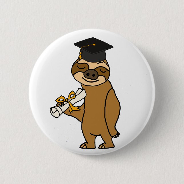 Funny Sloth Graduation Cartoon 6 Cm Round Badge (Front)