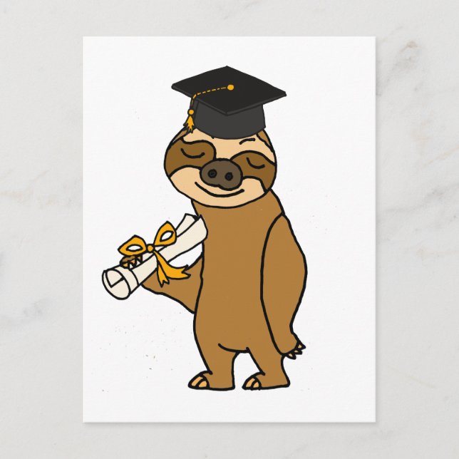 Funny Sloth Graduation Cartoon Announcement Postcard (Front)