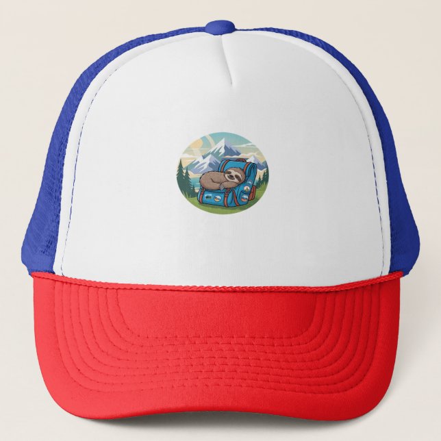 Funny Sloth Hiking Oversized T-Shirt Trucker Hat (Front)
