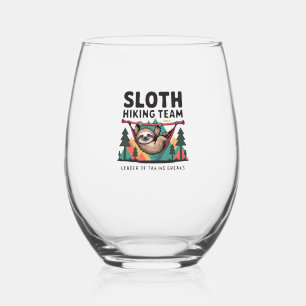 Funny Sloth Hiking - This funny sloth hiking gift  Stemless Wine Glass