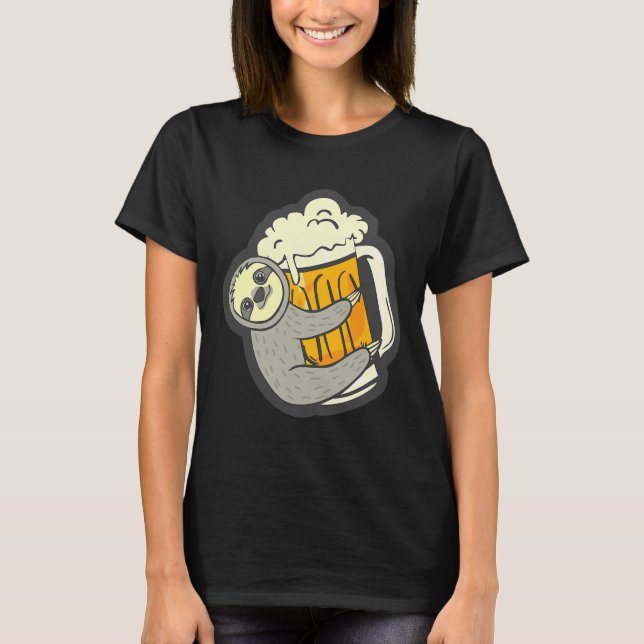 Funny Sloth Hugging A Beer Drinkers T-Shirt (Front)
