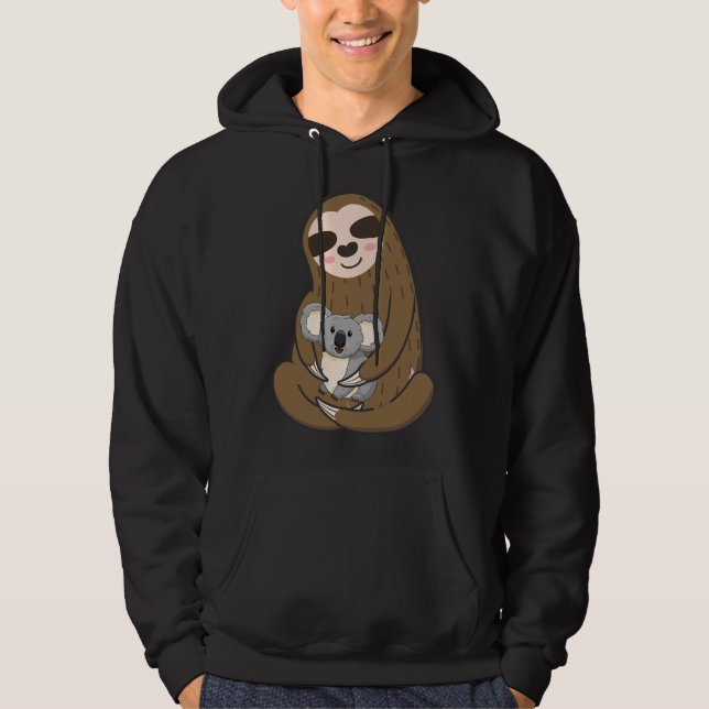 Funny Sloth Hugging Koala Sleeping Cute Animal Hoodie (Front)