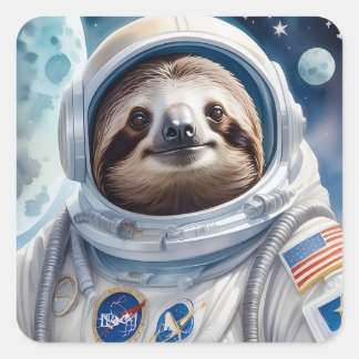 Funny Sloth in Astronaut Suit in Outer Space Square Sticker