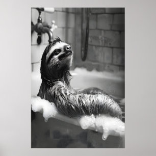 Funny Sloth in Bubble Bath Print, Bathroom Humor Poster
