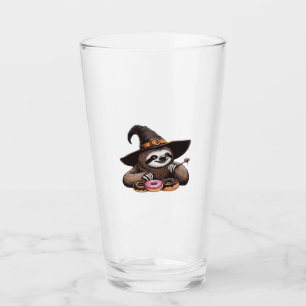 Funny Sloth in Witch Hat Enjoying Donuts - Cute Ha Glass