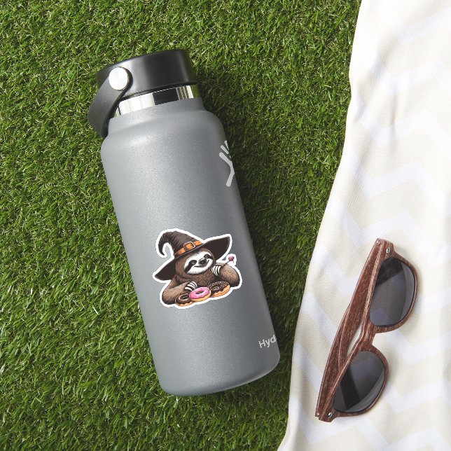 Funny Sloth in Witch Hat Enjoying Doughnuts - Cute (HydroFlask Insitu)