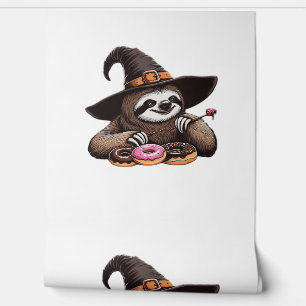 Funny Sloth in Witch Hat Enjoying Doughnuts - Cute Wallpaper