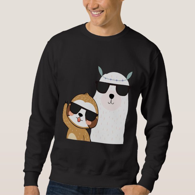 Funny Sloth Llama Wearing Sunglasses Cool Animals Sweatshirt (Front)
