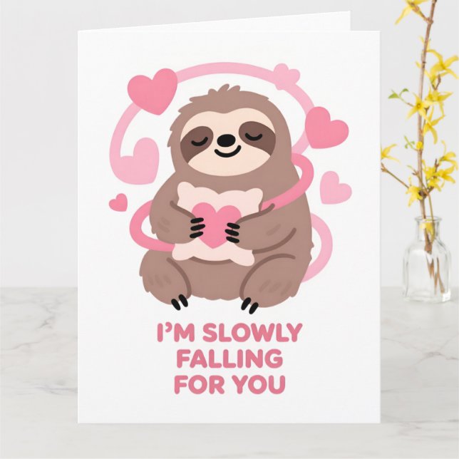 Funny Sloth Love Valentine Greeting Card (Yellow Flower)