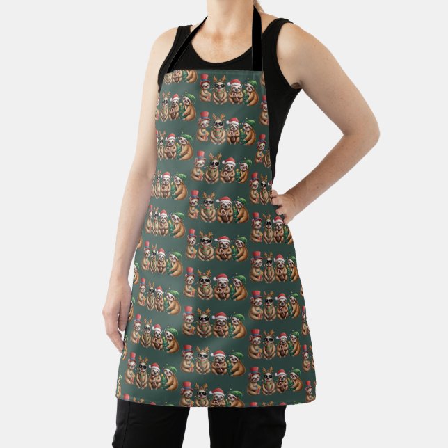 Funny Sloth Lover Christmas Lights Merry Slothmas  Apron (Insitu)