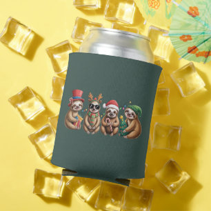 Funny Sloth Lover Christmas Lights Merry Slothmas  Can Cooler