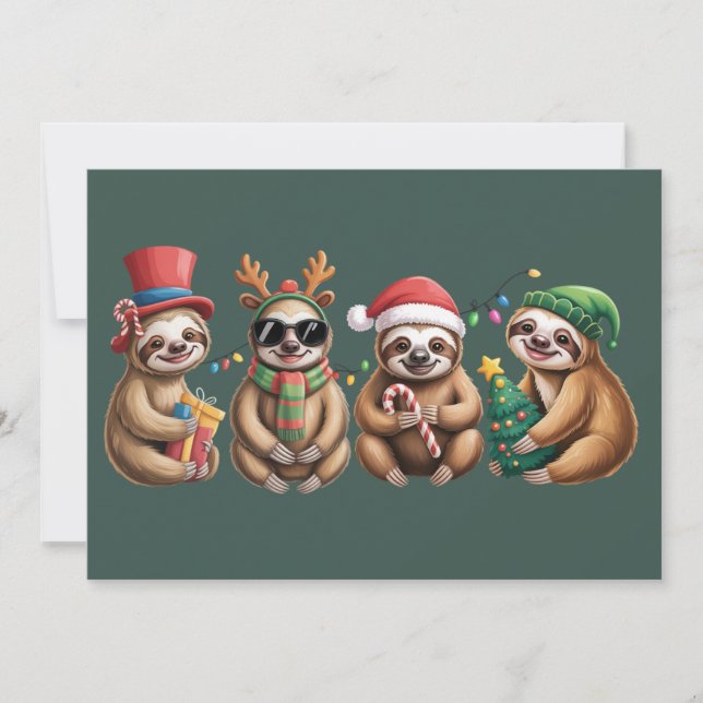 Funny Sloth Lover Christmas Lights Merry Slothmas  Holiday Card (Front)