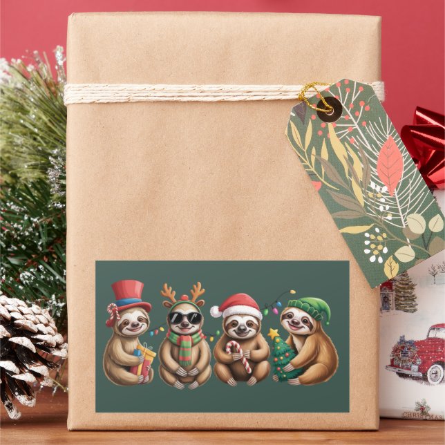Funny Sloth Lover Christmas Lights Merry Slothmas  Rectangular Sticker (Holiday)