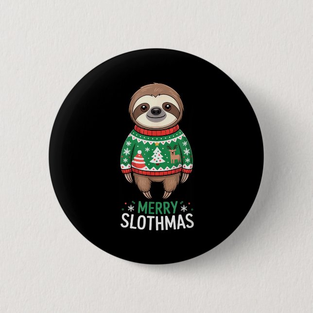 Funny Sloth Lover Christmas Merry Slothmas Ugly Ho 6 Cm Round Badge (Front)