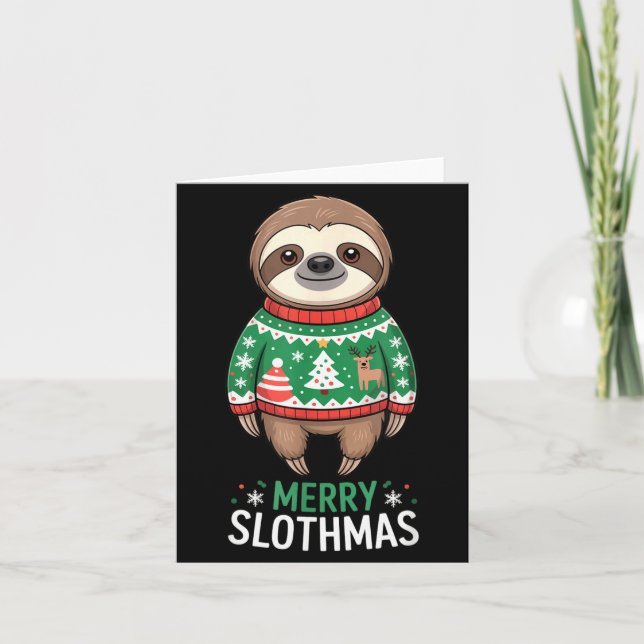 Funny Sloth Lover Christmas Merry Slothmas Ugly Ho Card (Front)
