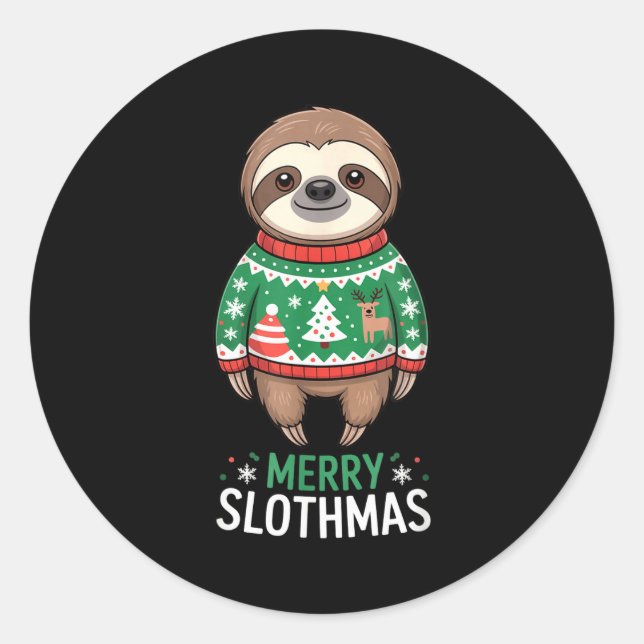 Funny Sloth Lover Christmas Merry Slothmas Ugly Ho Classic Round Sticker (Front)