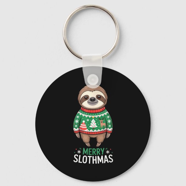 Funny Sloth Lover Christmas Merry Slothmas Ugly Ho Key Ring (Front)