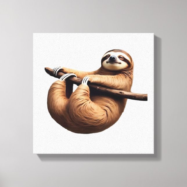 Funny Sloth on a Tree � Just Make It to Friday Cla Canvas Print (Front)