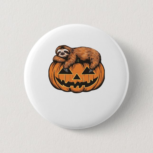Funny Sloth on Halloween Pumpkin Essential T-Shirt 6 Cm Round Badge (Front)
