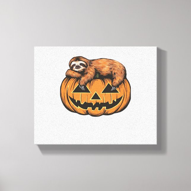 Funny Sloth on Halloween Pumpkin Essential T-Shirt Canvas Print (Front)