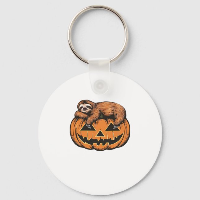 Funny Sloth on Halloween Pumpkin Essential T-Shirt Key Ring (Front)