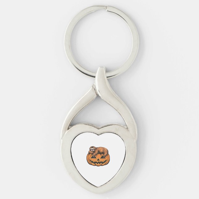 Funny Sloth on Halloween Pumpkin Essential T-Shirt Key Ring (Front)