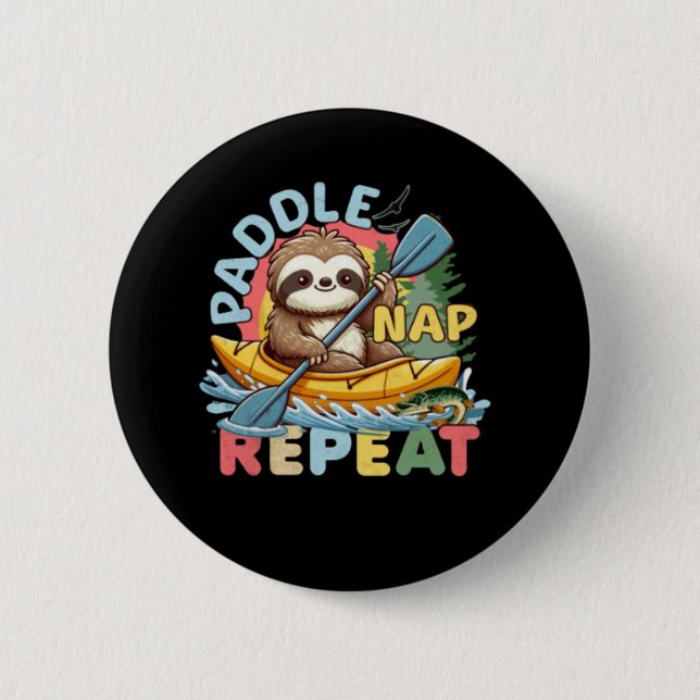 Funny Sloth Outdoor - Kayaking Sloth 6 Cm Round Badge (Front)