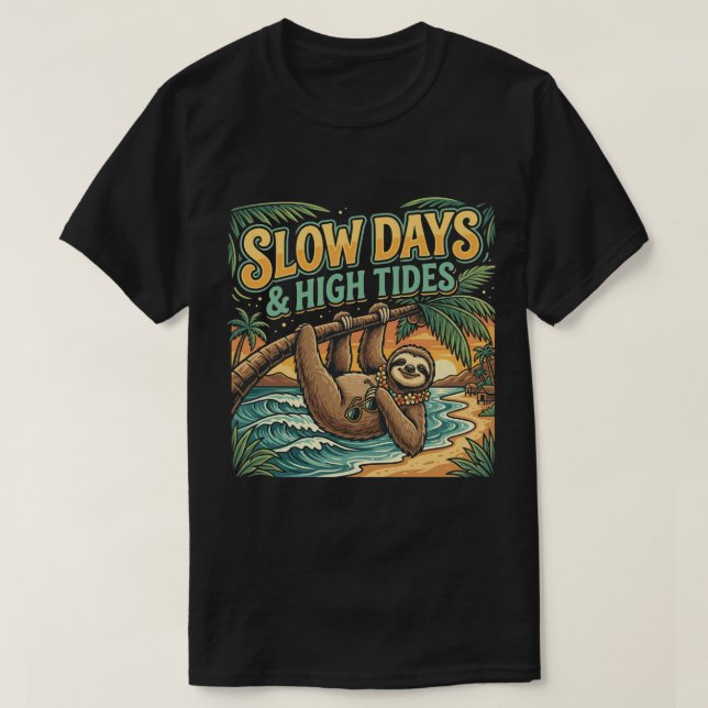 Funny Sloth Palm Beach Slow Days Tee Graphic  (Design Front)