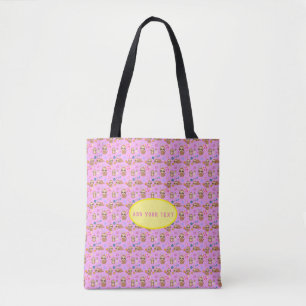 Funny Sloth Pink Floral Pattern Add Your Text Tote Bag