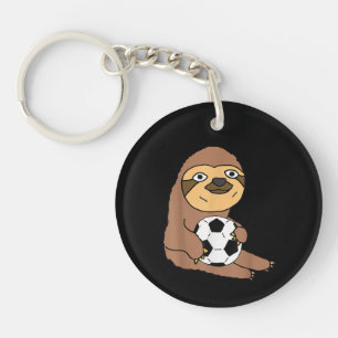 Funny Sloth Playing Soccer Key Ring