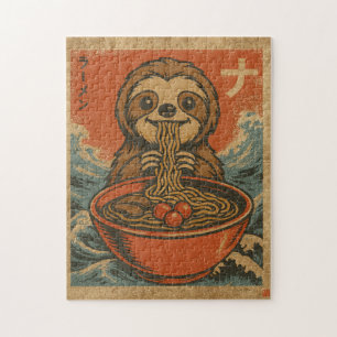 Funny Sloth Ramen Vintage Japanese Art Puzzle