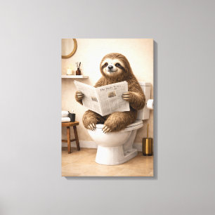 Funny Sloth Reading Newspaper Bathroom Humour Canvas Print