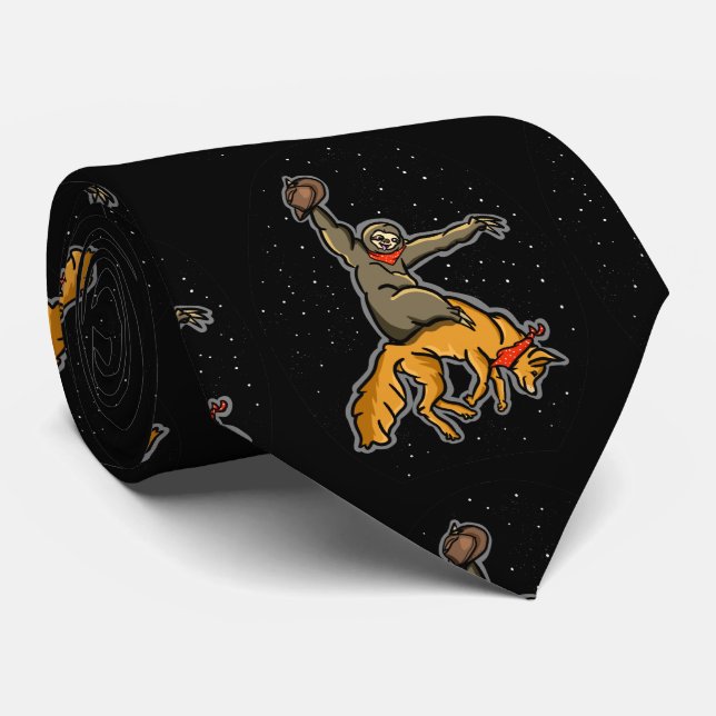 Funny Sloth Riding A Fox Tie (Rolled)