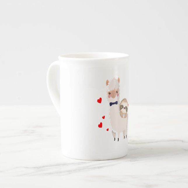 Funny Sloth Riding Llama Shirt funny Alpaca Hearts Bone China Mug (Front Left)