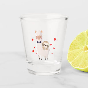 Funny Sloth Riding Llama Shirt funny Alpaca Hearts Shot Glass