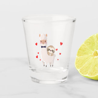 Funny Sloth Riding Llama Shirt funny Alpaca Hearts Shot Glass