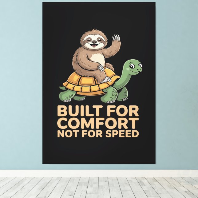 Funny Sloth Riding Turtle Canvas Print (Insitu(Wood Floor))