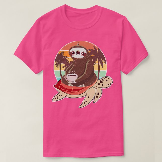 Funny Sloth Riding Turtle Drinking Its T-Shirt (Design Front)