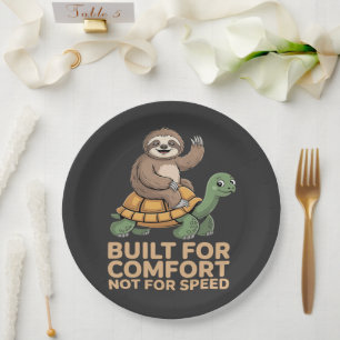 Funny Sloth Riding Turtle Paper Plate