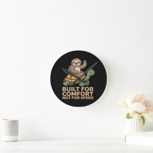 Funny Sloth Riding Turtle Round Clock