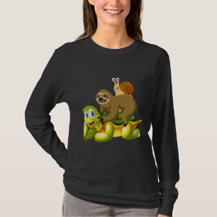 Funny Sloth Riding Turtle Snail Cute Slow Animals T-Shirt