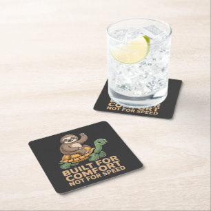Funny Sloth Riding Turtle Square Paper Coaster